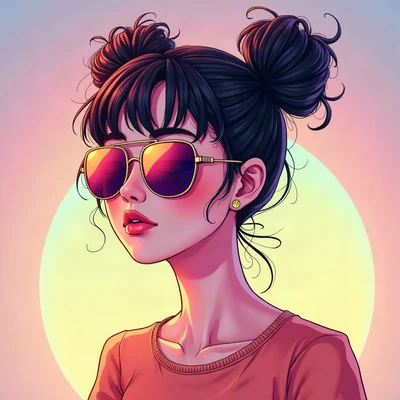 y2k pfp — iridescent smiley shape, frosted iridescent metal, pink to cyan gradient background