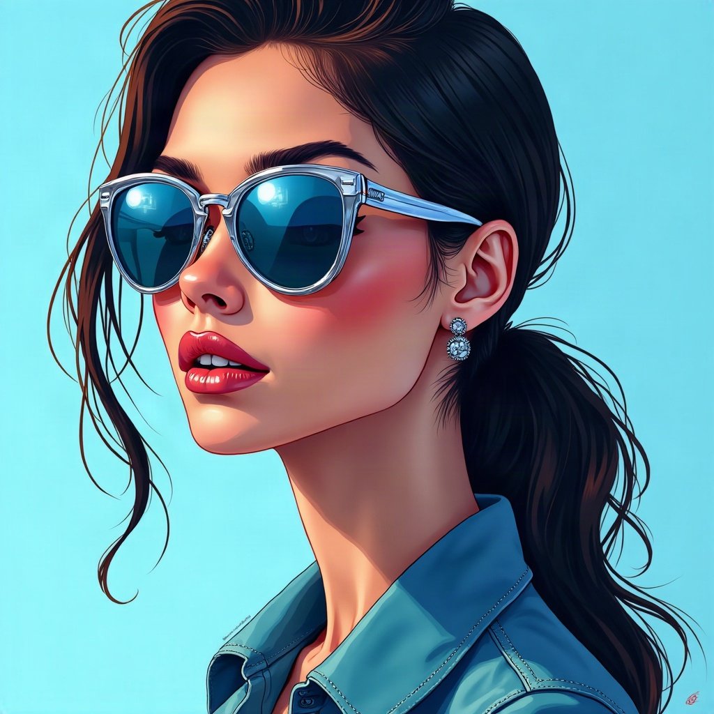 Baddie PFPs — designer-style sunglasses reflection, icy blue luxury light, chrome accents