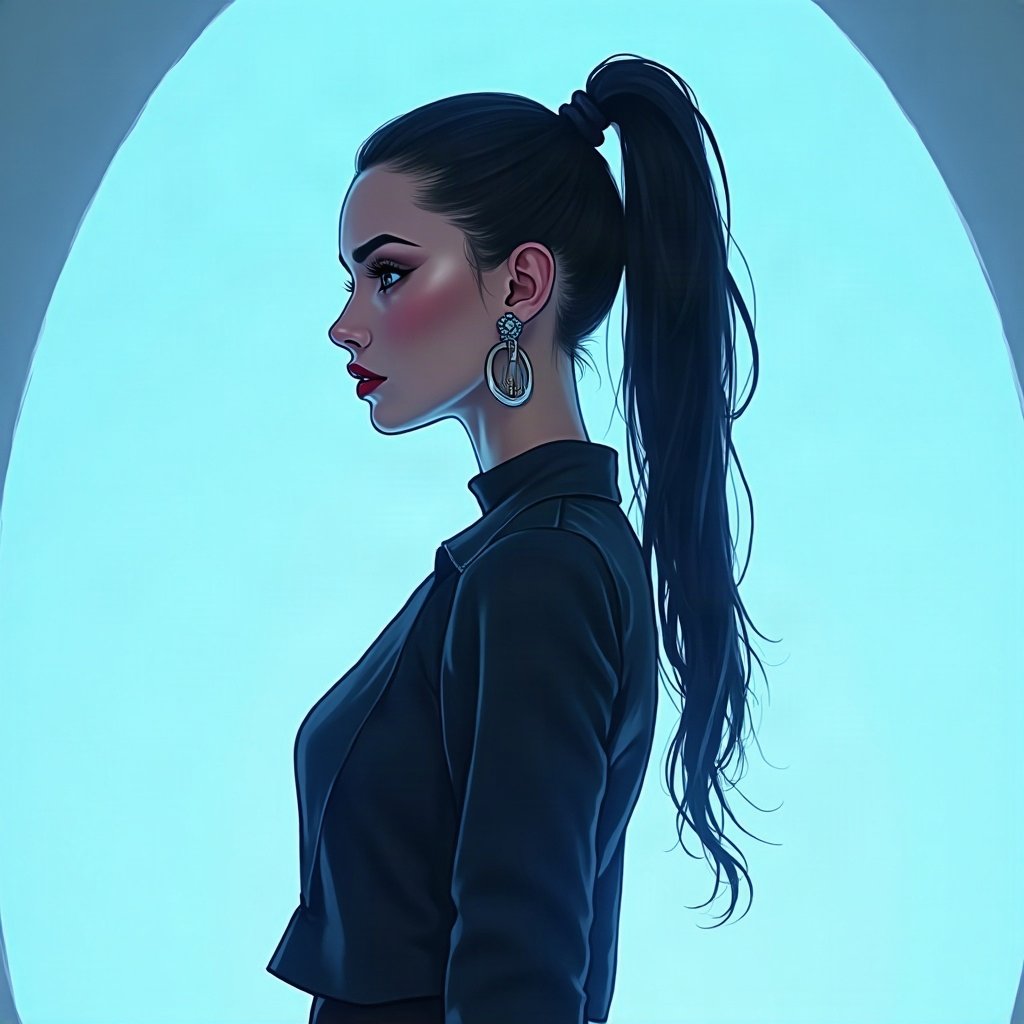 Baddie PFPs — sleek high ponytail silhouette, icy blue luxury light, chrome accents