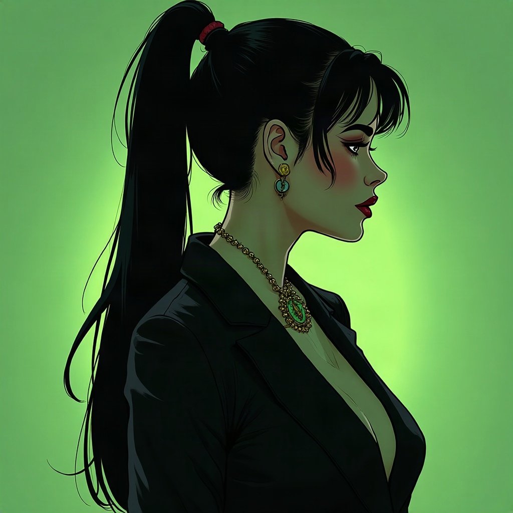 Baddie PFPs — sleek high ponytail silhouette, money-green accent lighting, sparkle highlights