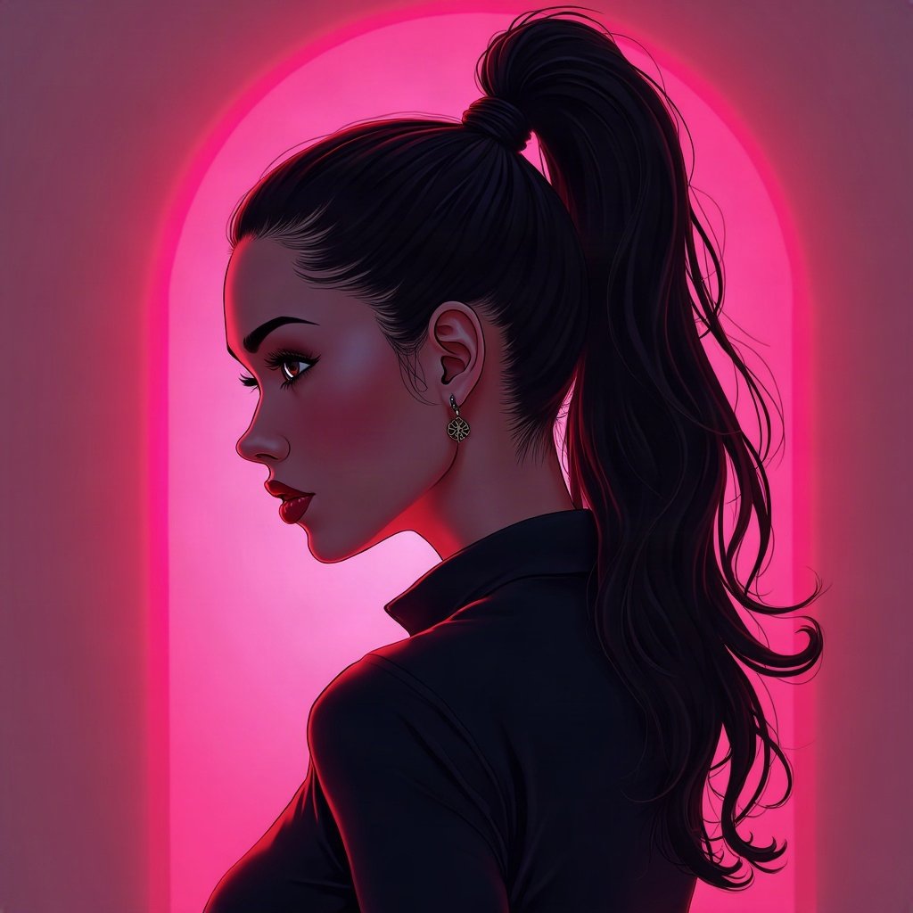 Baddie PFPs — sleek high ponytail silhouette, hot pink neon glow, sparkle highlights