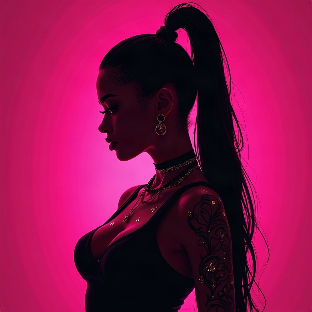 Baddie PFPs — sleek high ponytail silhouette, hot pink neon glow, sparkle highlights