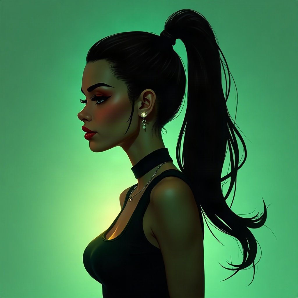 Baddie PFPs — sleek high ponytail silhouette, money-green accent lighting, sparkle highlights