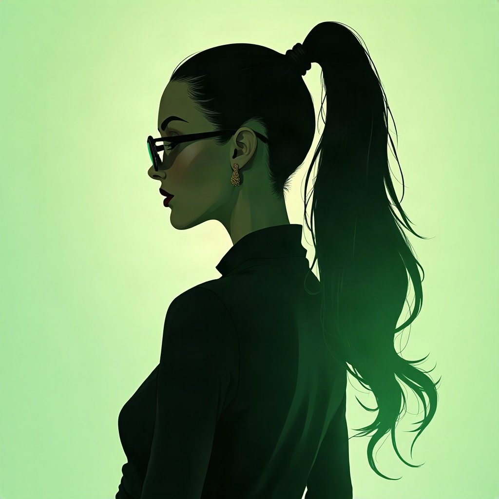 Baddie PFPs — sleek high ponytail silhouette, money-green accent lighting, soft smoke