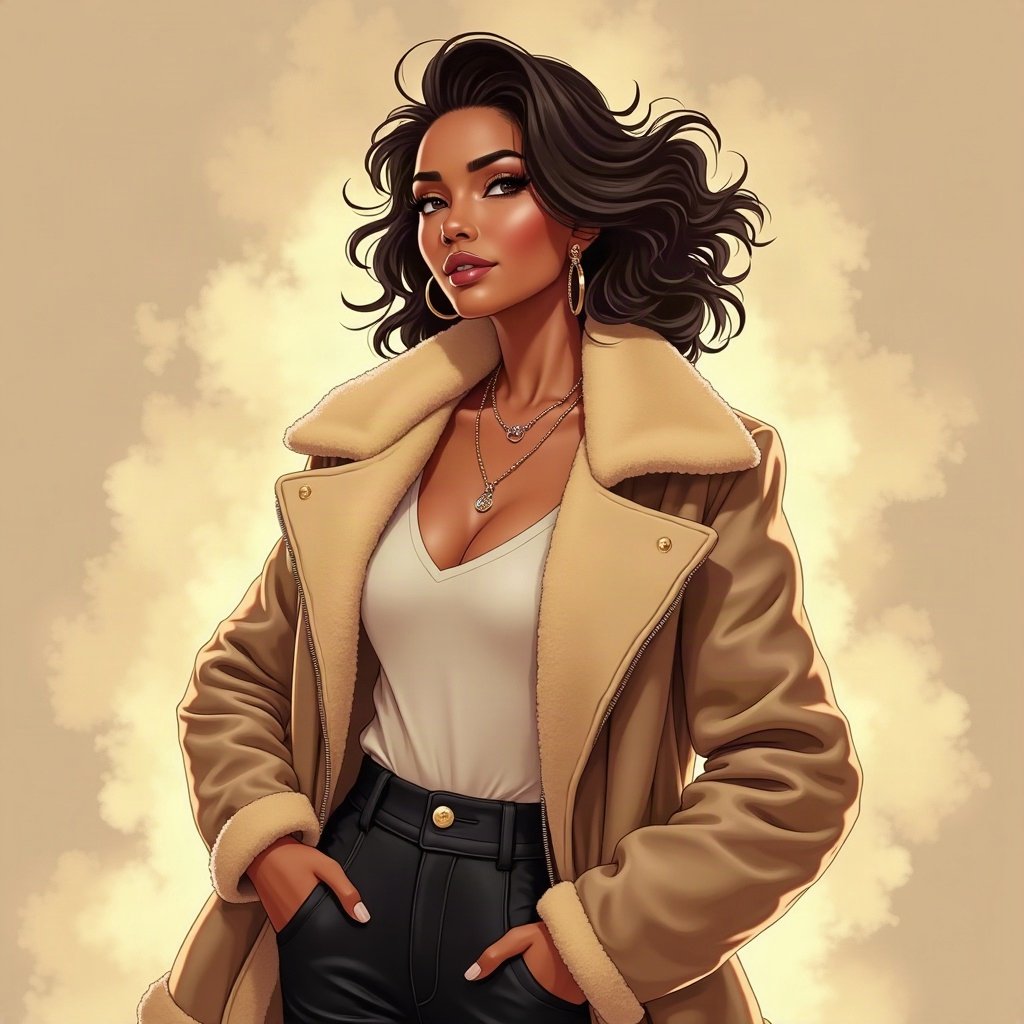 Baddie PFPs — fur-collar jacket confident pose, champagne gold shimmer, soft smoke