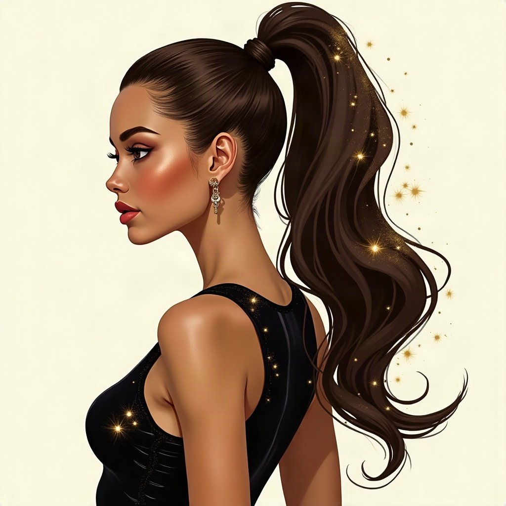 Baddie PFPs — sleek high ponytail silhouette, champagne gold shimmer, sparkle highlights