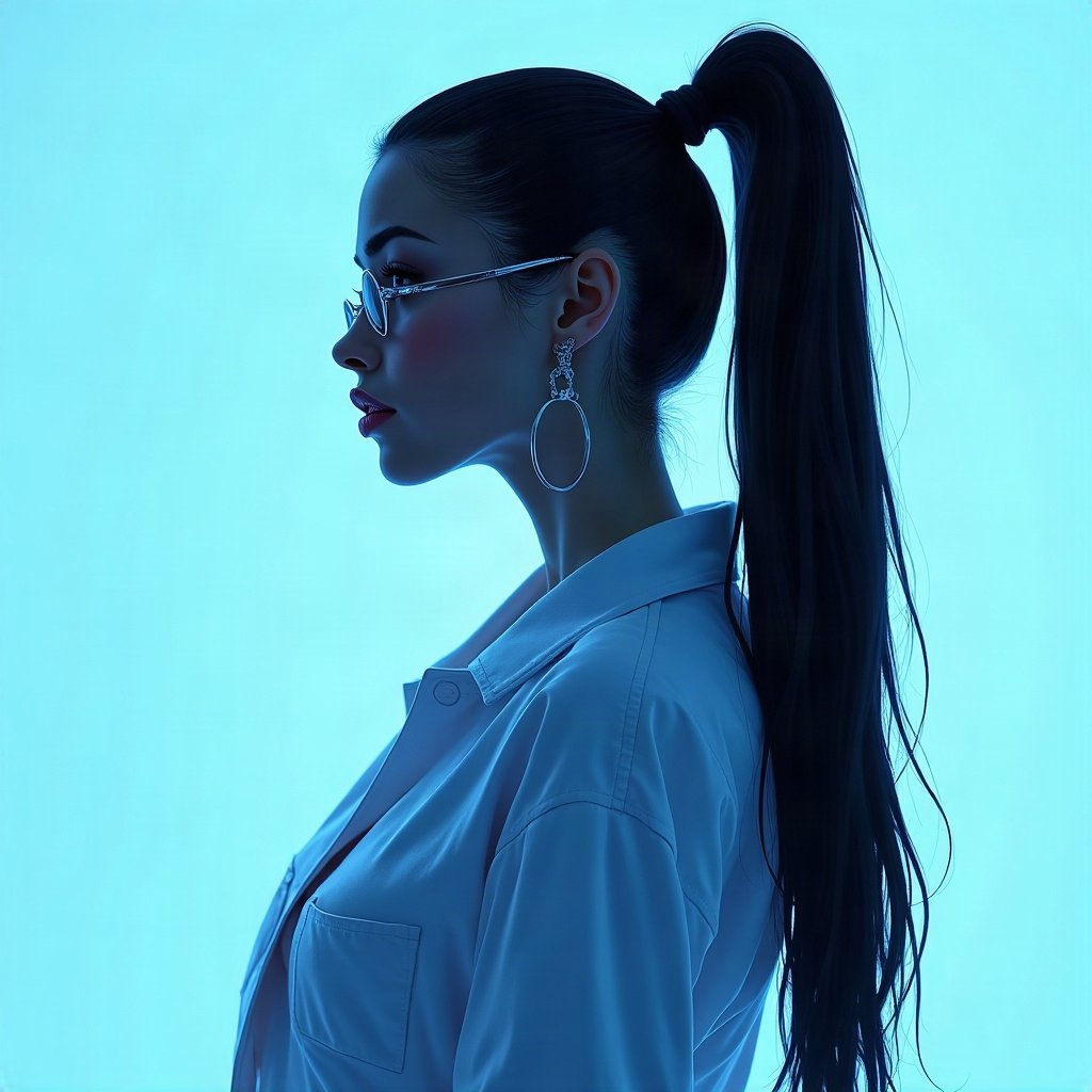 Baddie PFPs — sleek high ponytail silhouette, icy blue luxury light, chrome accents