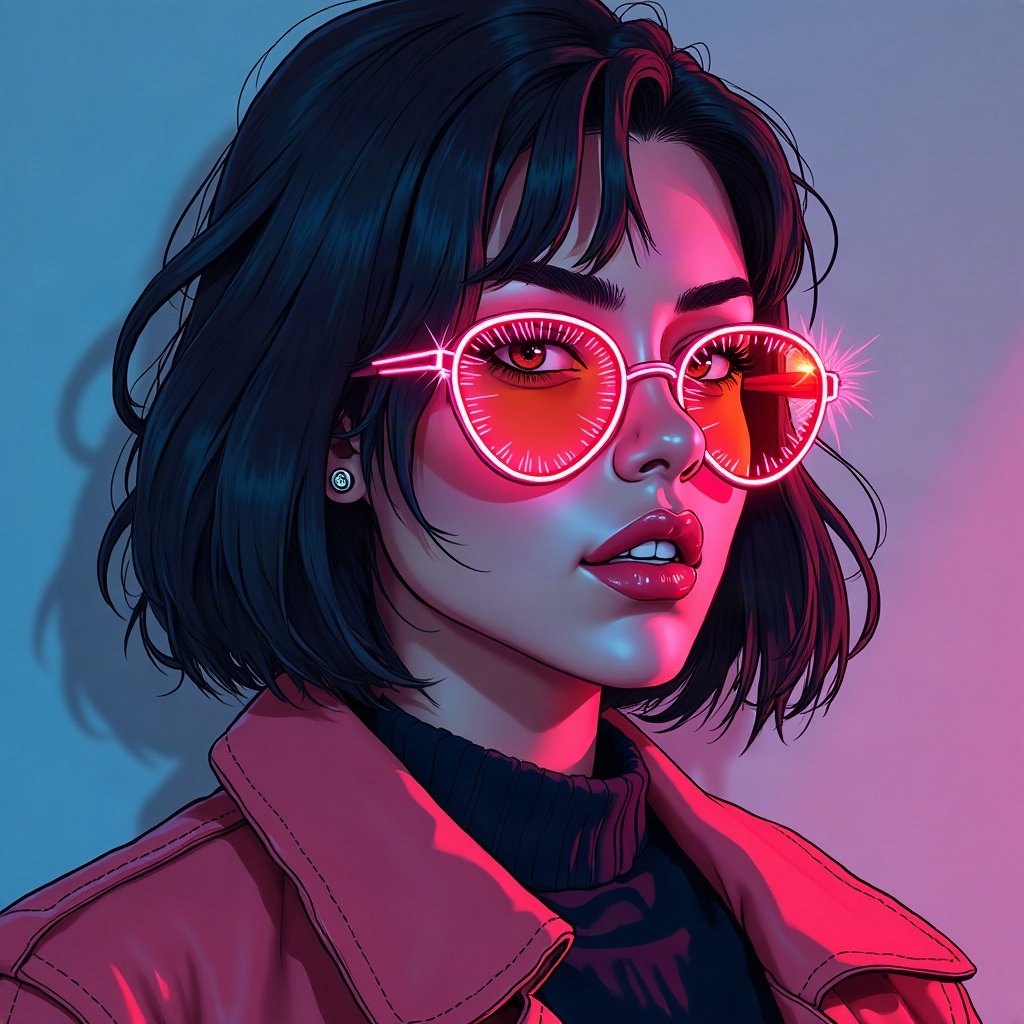 Baddie PFPs — designer-style sunglasses reflection, hot pink neon glow, sparkle highlights