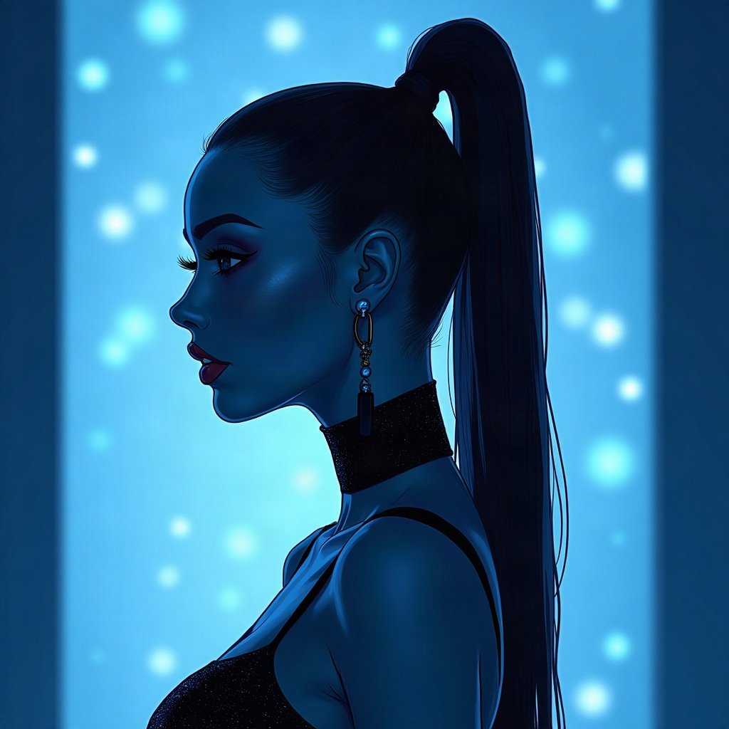 Baddie PFPs — sleek high ponytail silhouette, icy blue luxury light, sparkle highlights