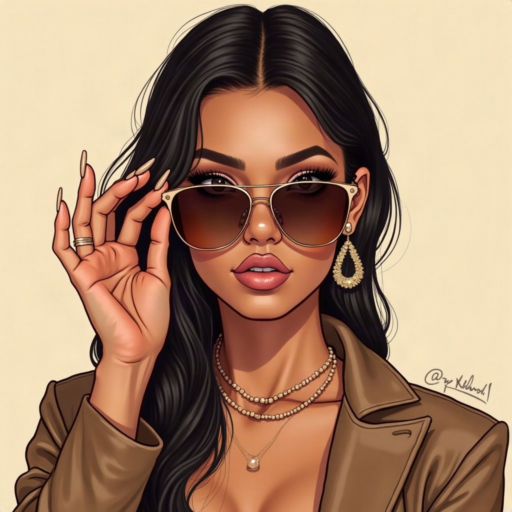 Baddie PFPs — long acrylic nails holding sunglasses, champagne gold shimmer, sparkle highlights