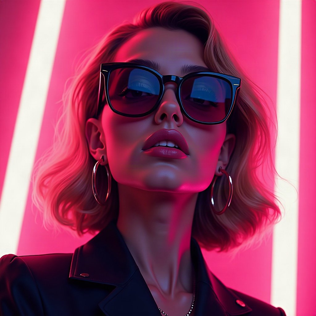 Baddie PFPs — designer-style sunglasses reflection, hot pink neon glow, soft smoke