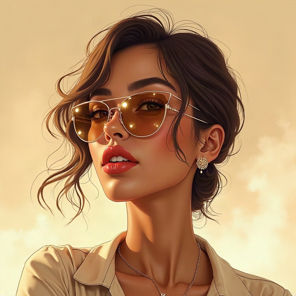 Baddie PFPs — designer-style sunglasses reflection, champagne gold shimmer, soft smoke