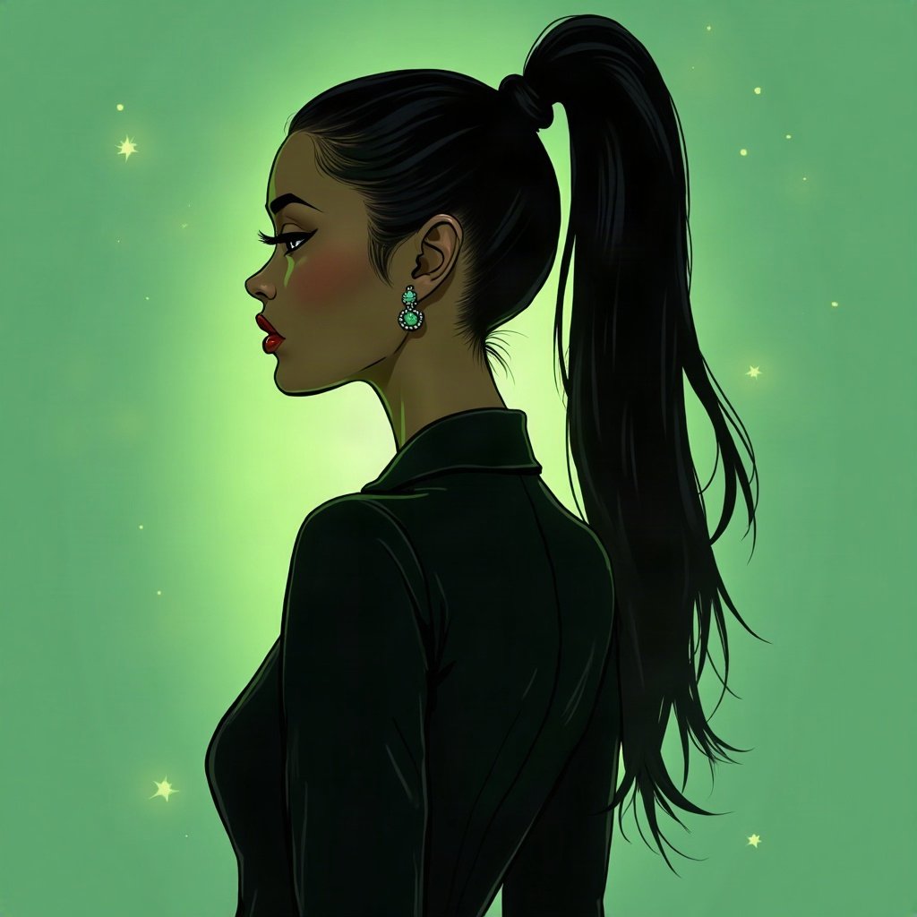 Baddie PFPs — sleek high ponytail silhouette, money-green accent lighting, sparkle highlights