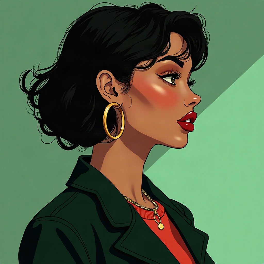 Baddie PFPs — glossy lips and gold hoop earrings profile, money-green accent lighting, soft smoke