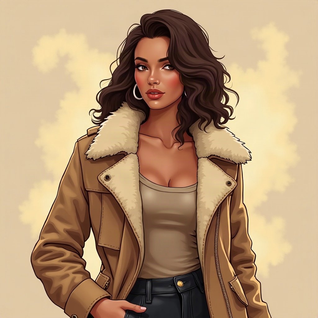Baddie PFPs — fur-collar jacket confident pose, champagne gold shimmer, soft smoke