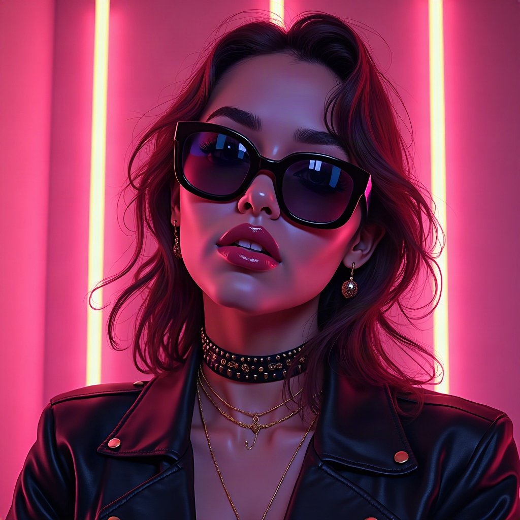Baddie PFPs — designer-style sunglasses reflection, hot pink neon glow, soft smoke