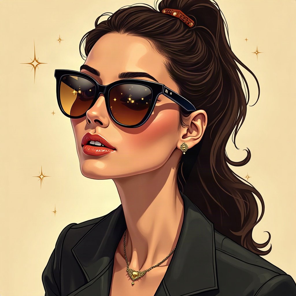Baddie PFPs — designer-style sunglasses reflection, champagne gold shimmer, sparkle highlights