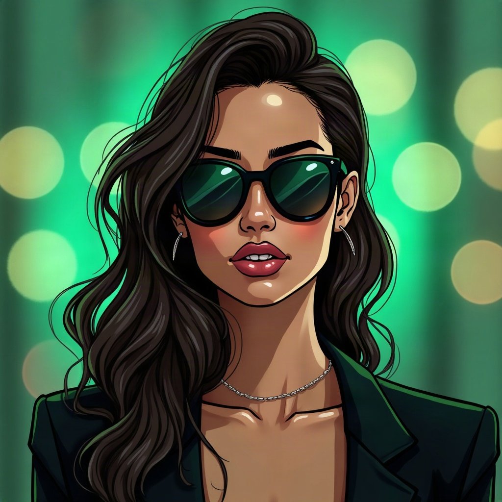 Baddie PFPs — designer-style sunglasses reflection, money-green accent lighting, city bokeh behind