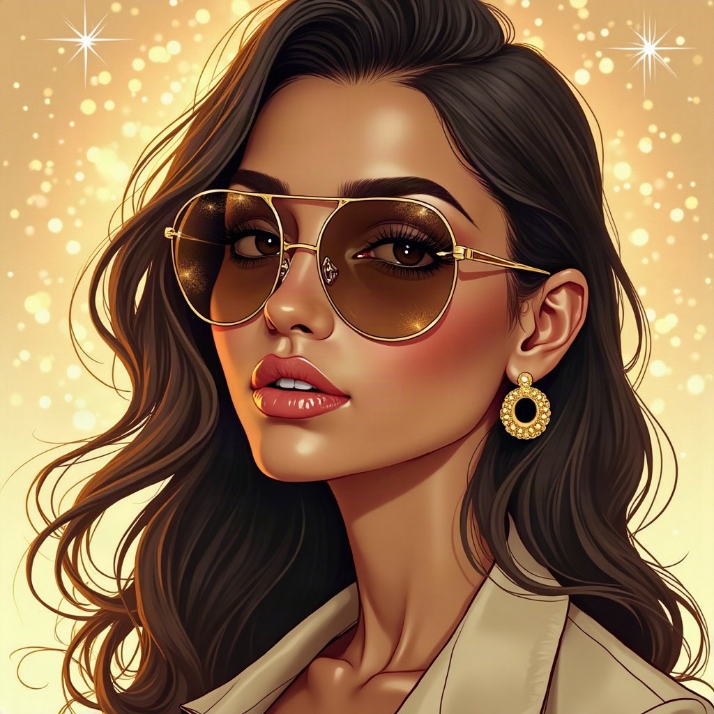 Baddie PFPs — designer-style sunglasses reflection, champagne gold shimmer, sparkle highlights