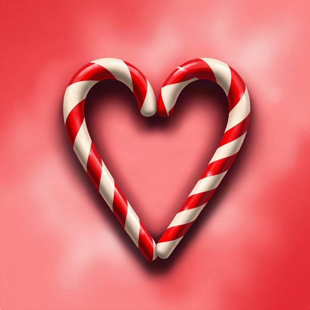 christmas pfp — candy cane heart shape, warm digital painting, classic red and green