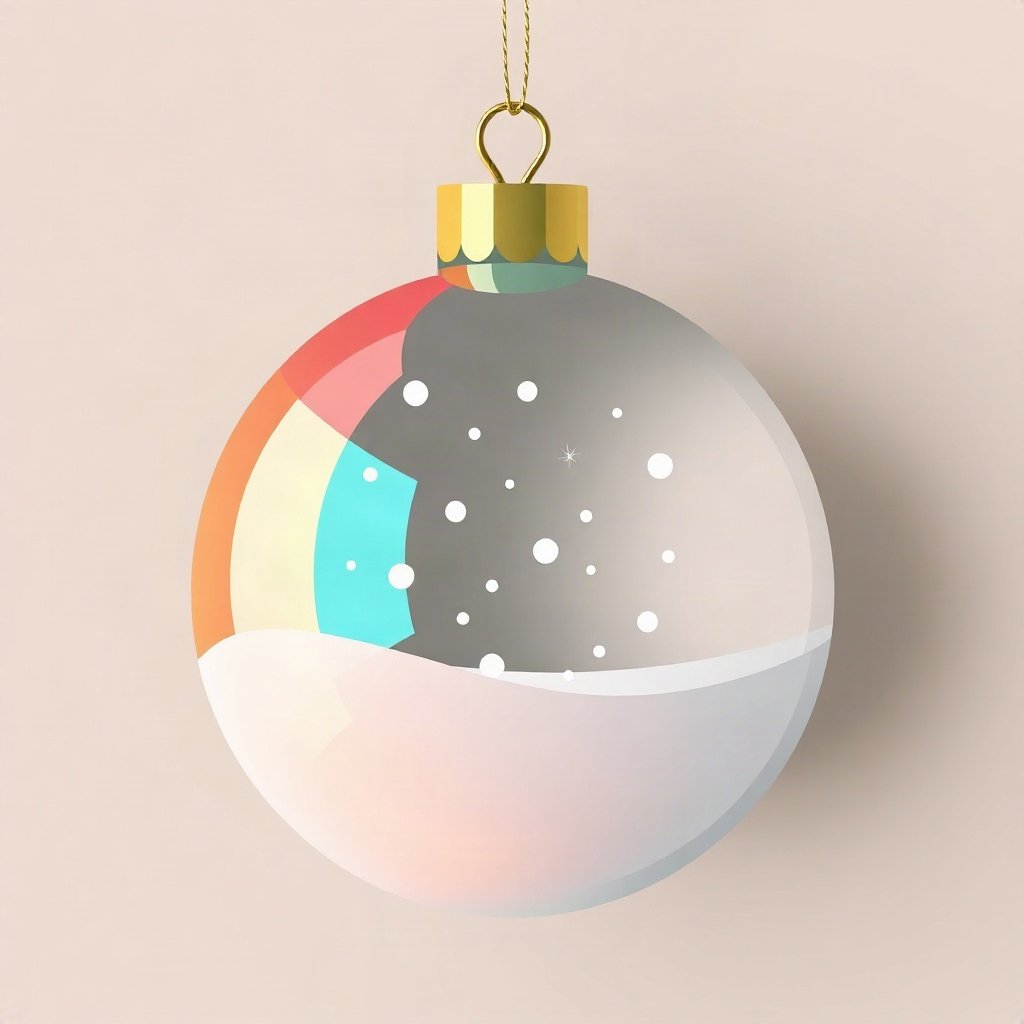 christmas pfp — glossy ornament ball with snow reflection, flat festive cartoon, pastel candy christmas palette
