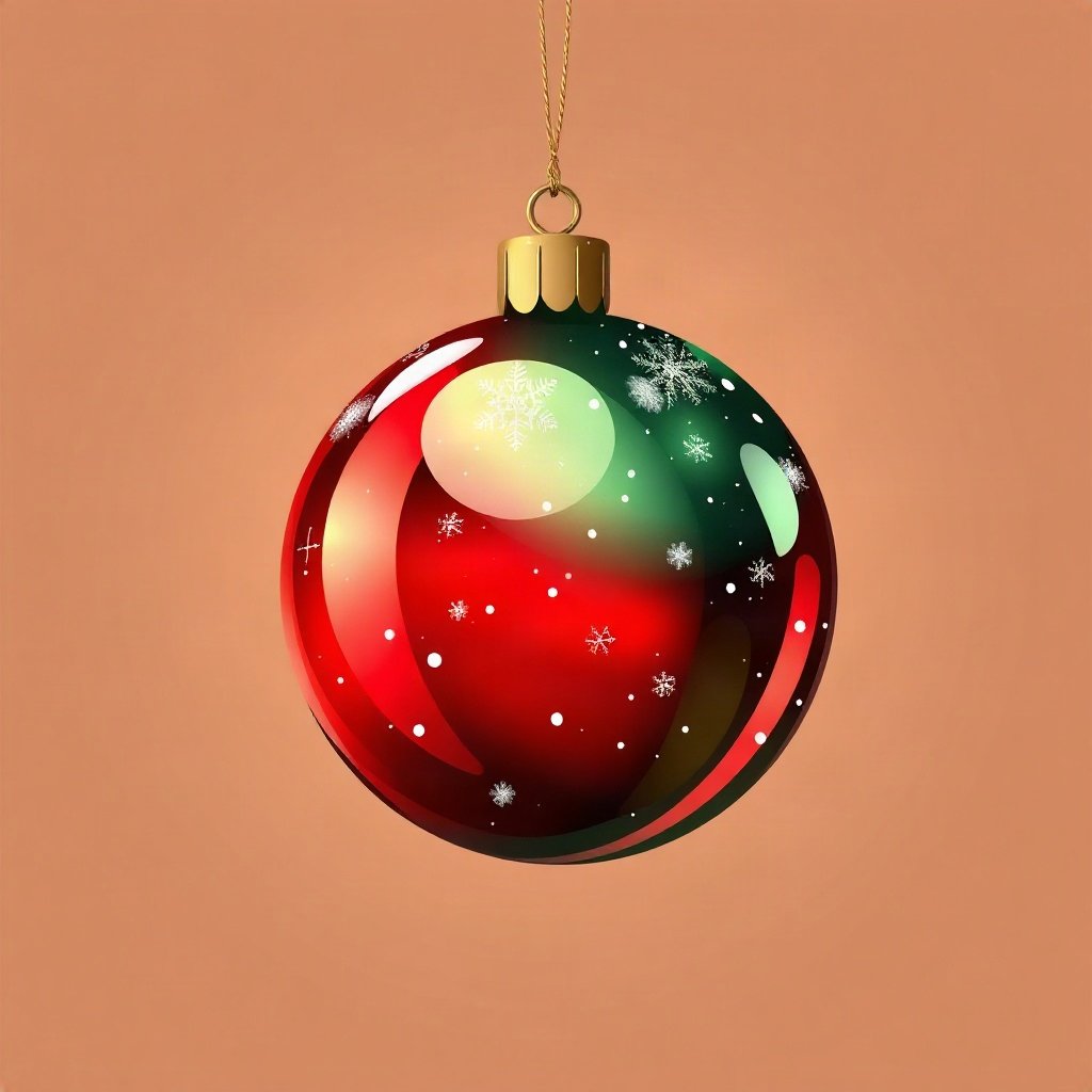 christmas pfp — glossy ornament ball with snow reflection, warm digital painting, classic red and green