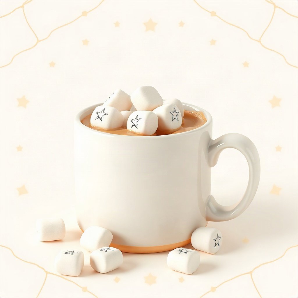 christmas pfp — mug of cocoa with marshmallows, soft 3d render, warm gold and cream