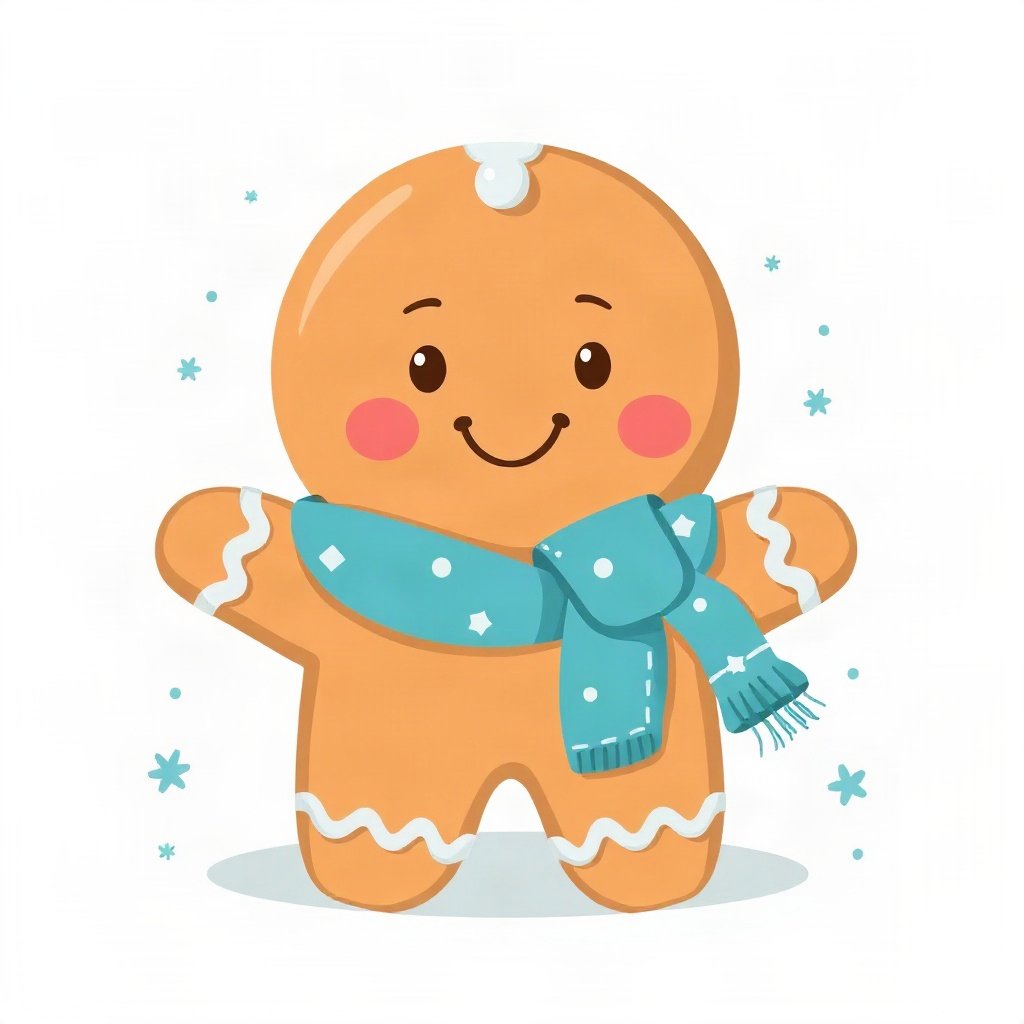 christmas pfp — gingerbread character smiling, flat festive cartoon, icy blue and silver