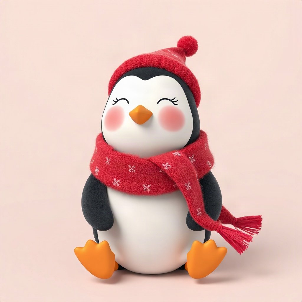 christmas pfp — cozy penguin in a scarf, soft 3d render, pastel candy christmas palette
