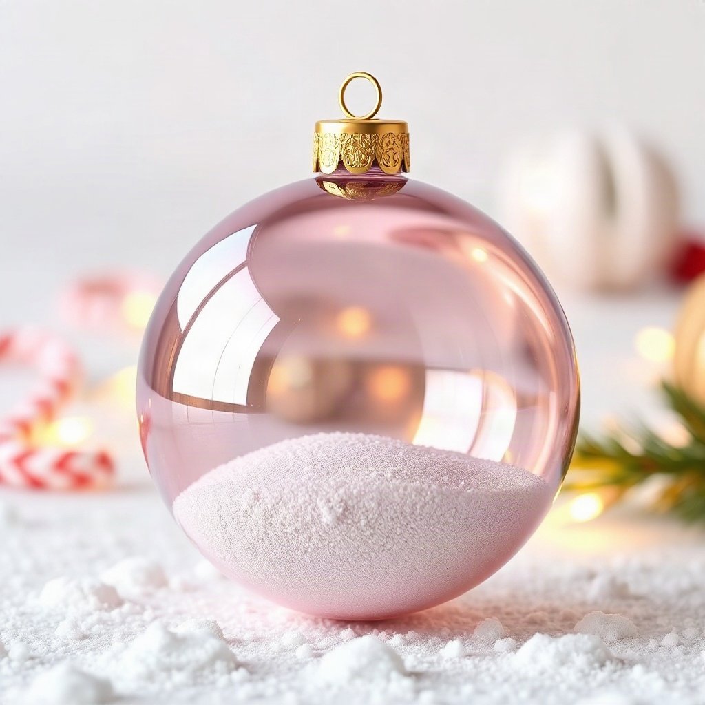 christmas pfp — glossy ornament ball with snow reflection, soft 3d render, pastel candy christmas palette