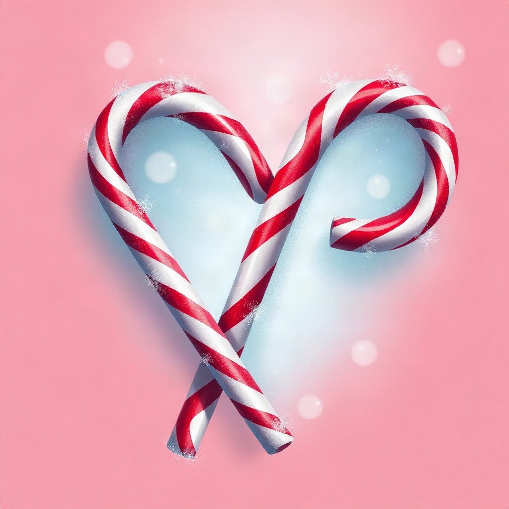 christmas pfp — candy cane heart shape, warm digital painting, icy blue and silver