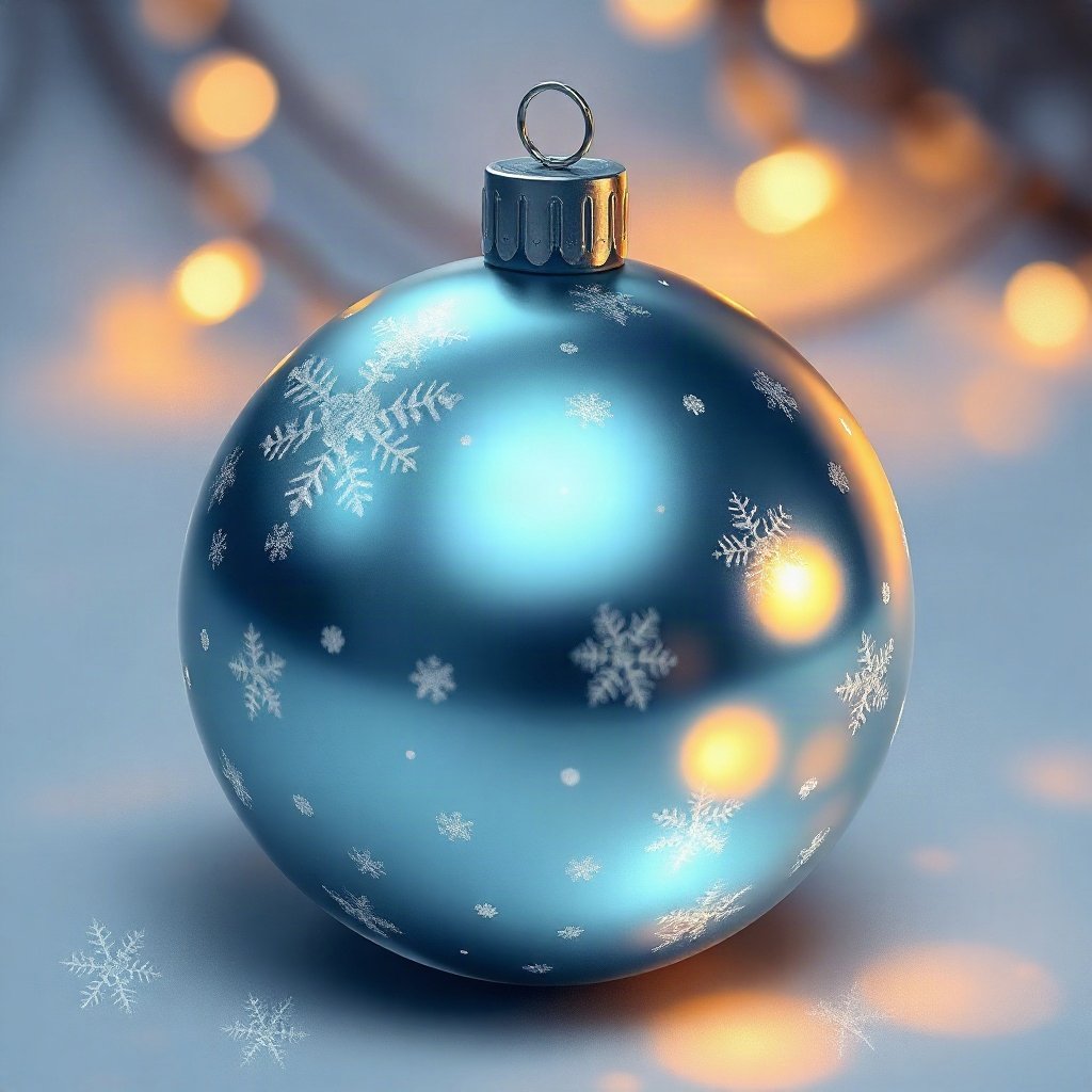 christmas pfp — glossy ornament ball with snow reflection, warm digital painting, icy blue and silver