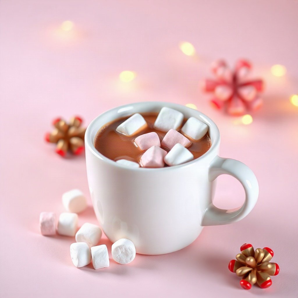 christmas pfp — mug of cocoa with marshmallows, soft 3d render, pastel candy christmas palette