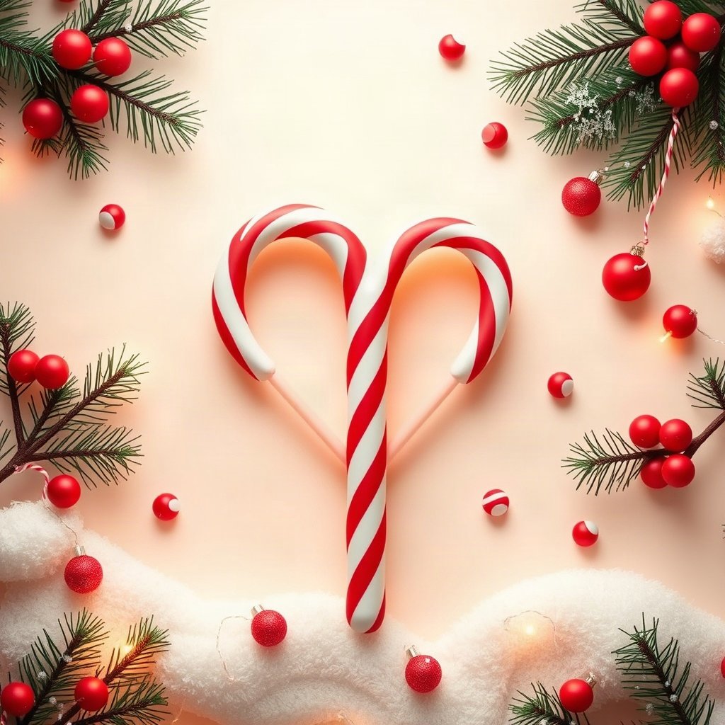 christmas pfp — candy cane heart shape, cozy claymation look, pastel candy christmas palette