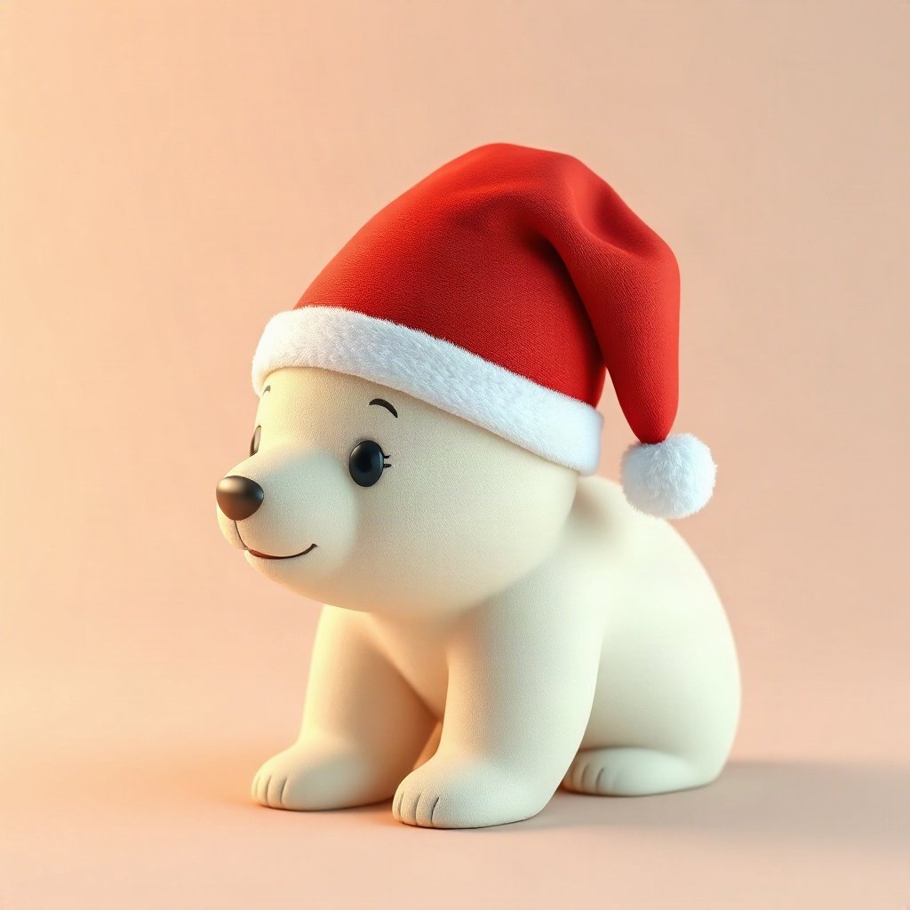 christmas pfp — santa hat on a cute polar bear, soft 3d render, warm gold and cream