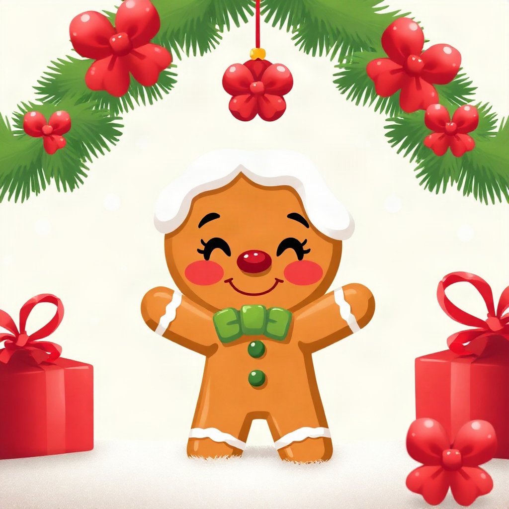 christmas pfp — gingerbread character smiling, cozy claymation look, classic red and green