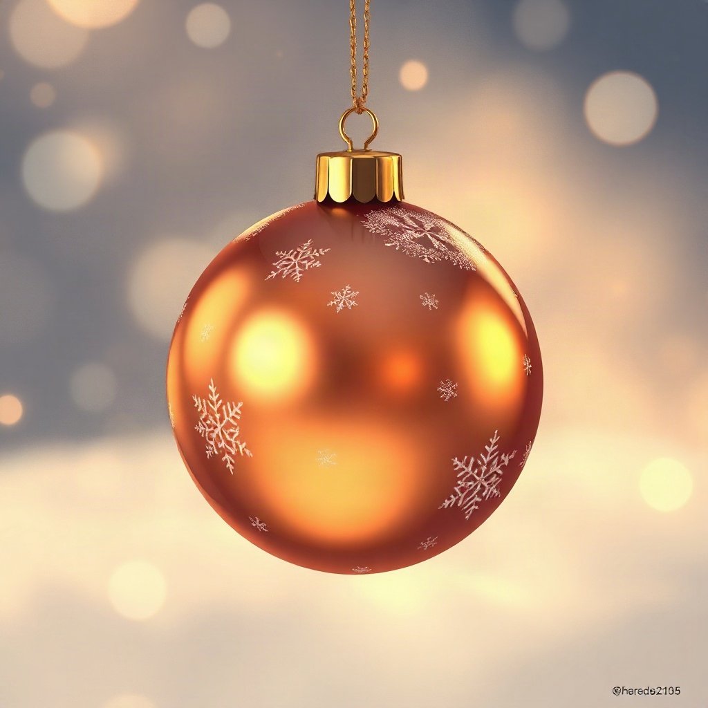 christmas pfp — glossy ornament ball with snow reflection, warm digital painting, warm gold and cream