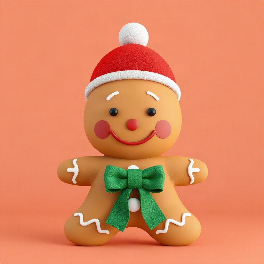 christmas pfp — gingerbread character smiling, soft 3d render, classic red and green