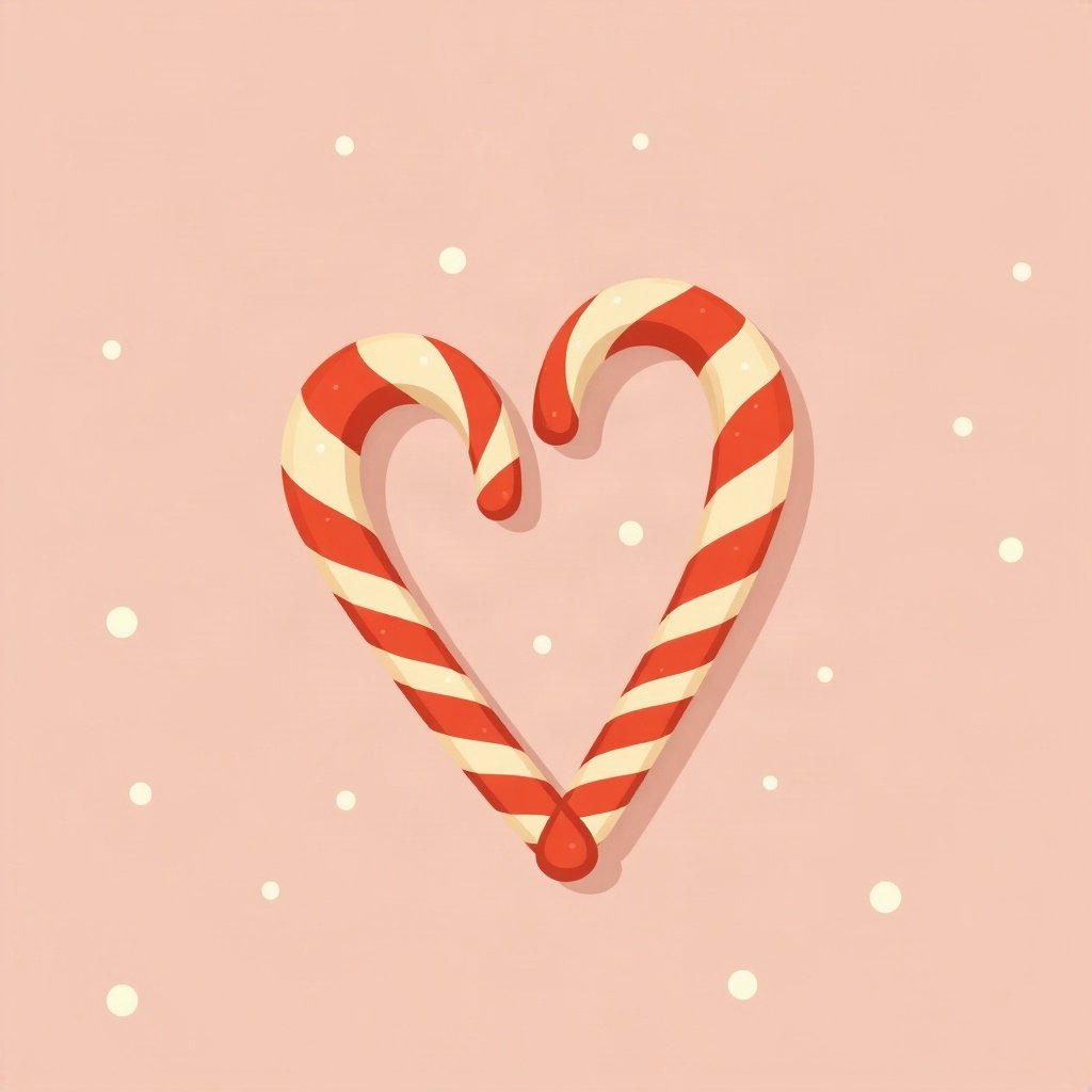 christmas pfp — candy cane heart shape, flat festive cartoon, warm gold and cream