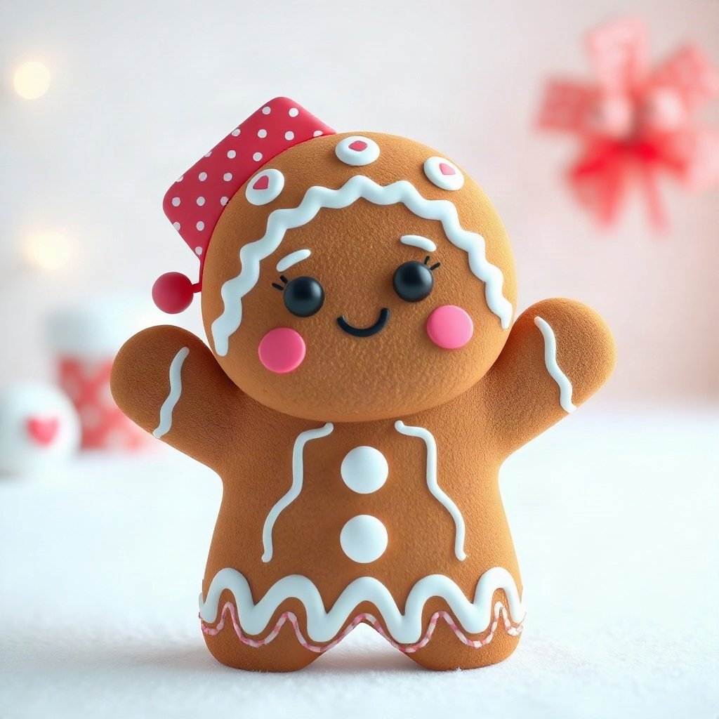 christmas pfp — gingerbread character smiling, soft 3d render, pastel candy christmas palette