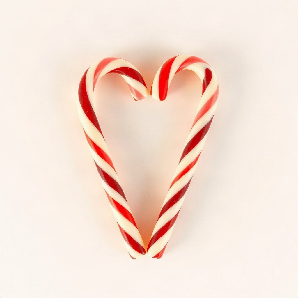 christmas pfp — candy cane heart shape, cozy claymation look, warm gold and cream