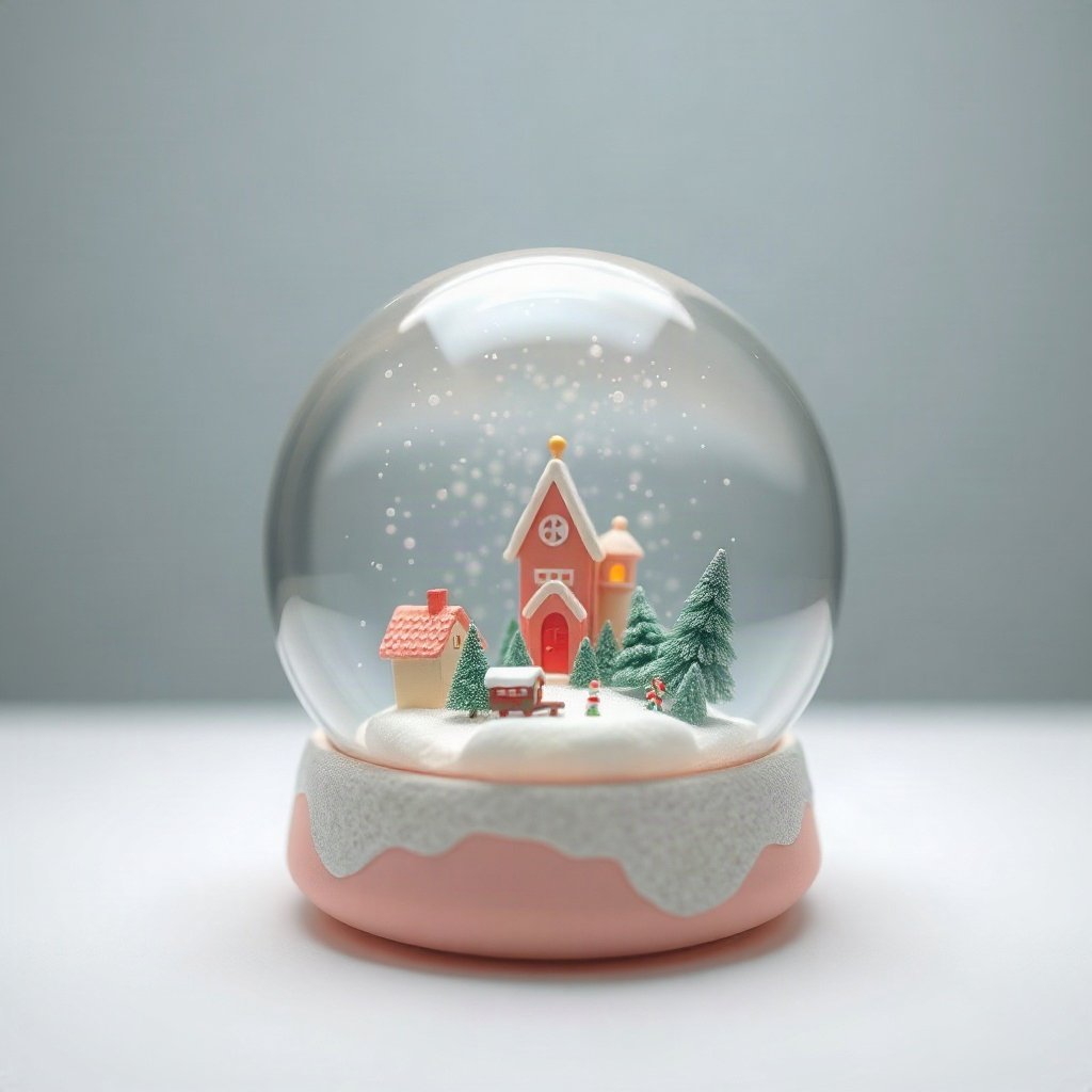 christmas pfp — snow globe with tiny village, cozy claymation look, pastel candy christmas palette