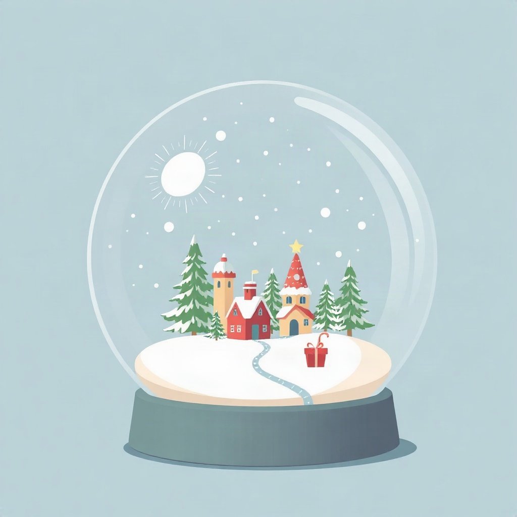 christmas pfp — snow globe with tiny village, flat festive cartoon, pastel candy christmas palette