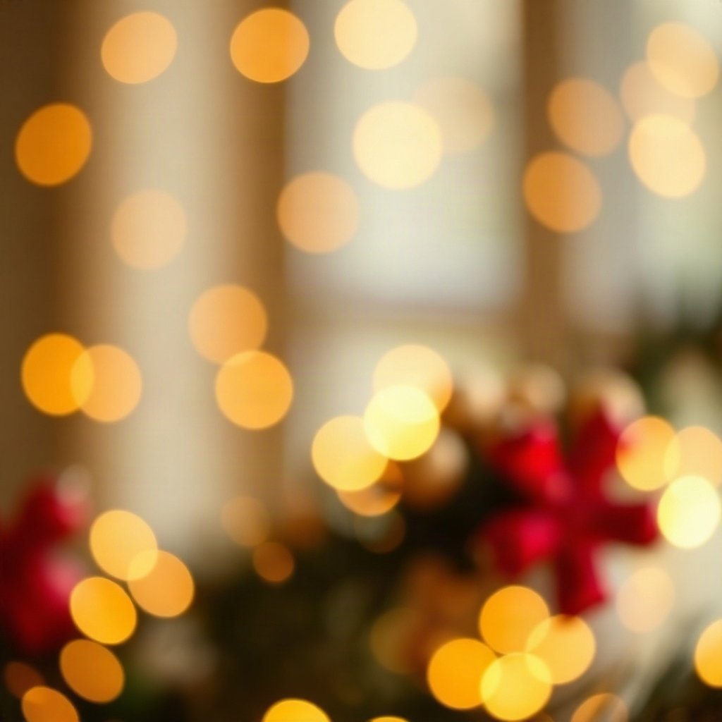 christmas pfp — golden fairy lights bokeh, warm digital painting, classic red and green