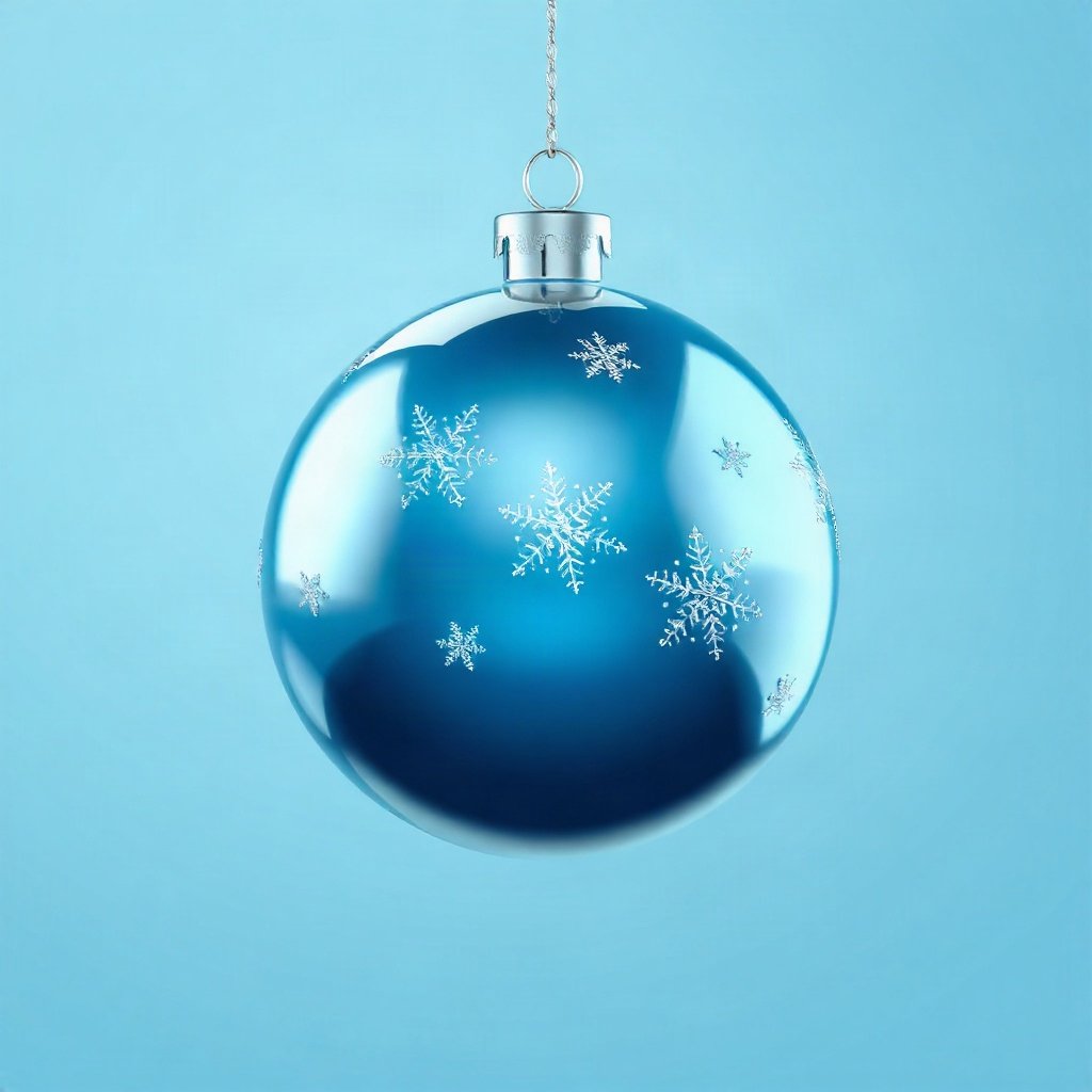 christmas pfp — glossy ornament ball with snow reflection, soft 3d render, icy blue and silver