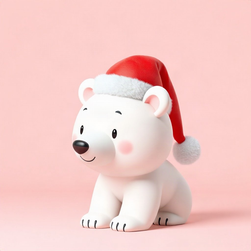 christmas pfp — santa hat on a cute polar bear, soft 3d render, pastel candy christmas palette