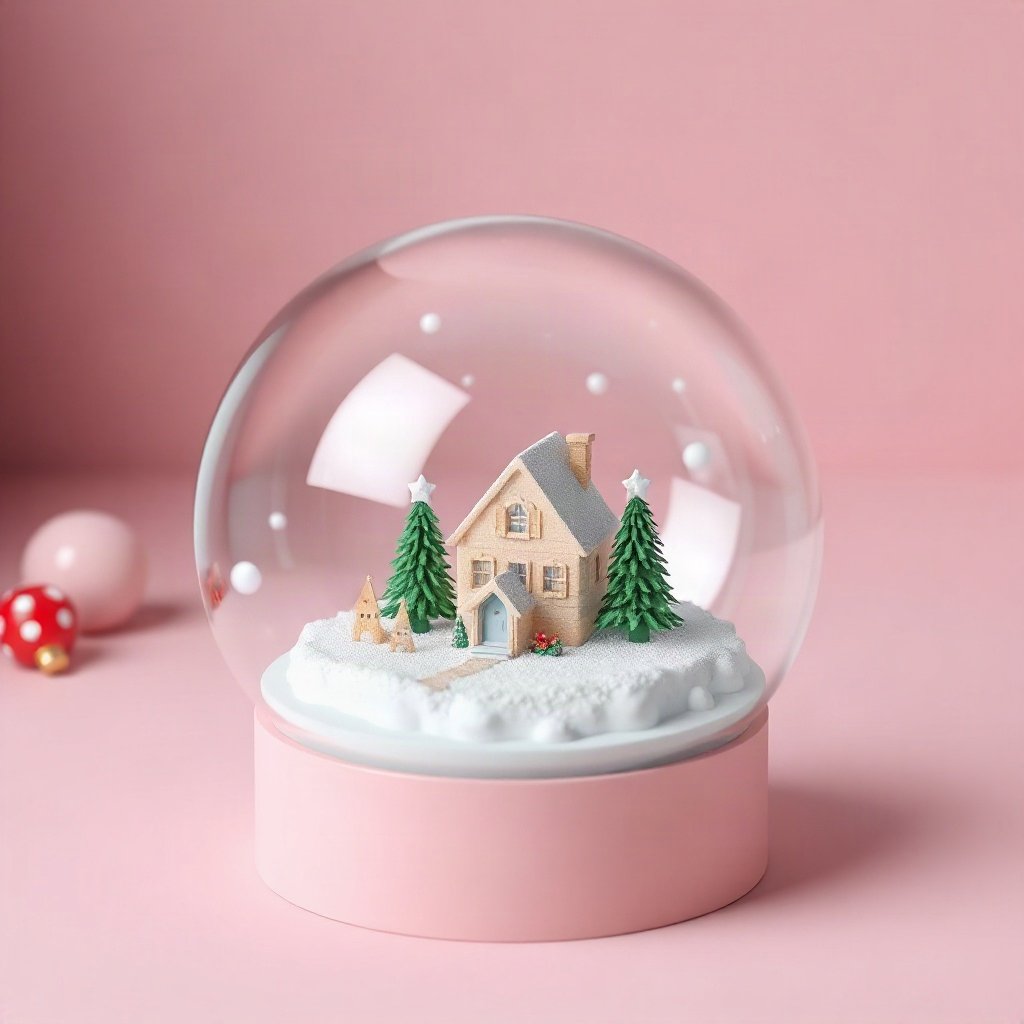 christmas pfp — snow globe with tiny village, soft 3d render, pastel candy christmas palette