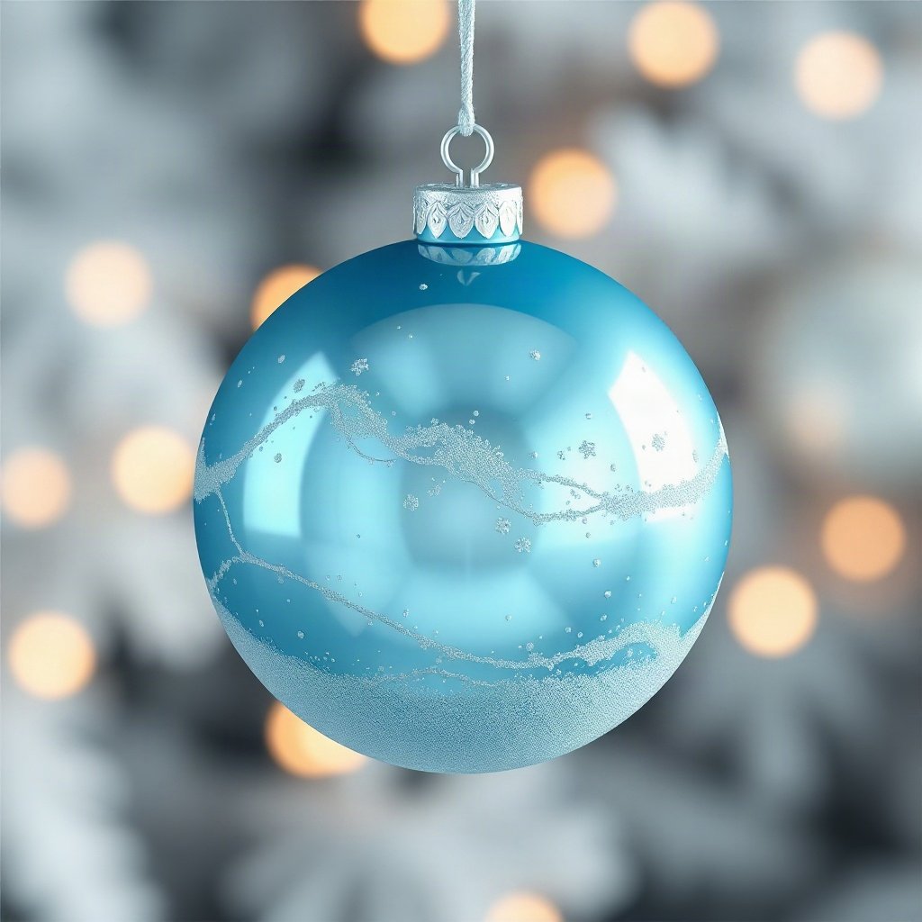 christmas pfp — glossy ornament ball with snow reflection, soft 3d render, icy blue and silver