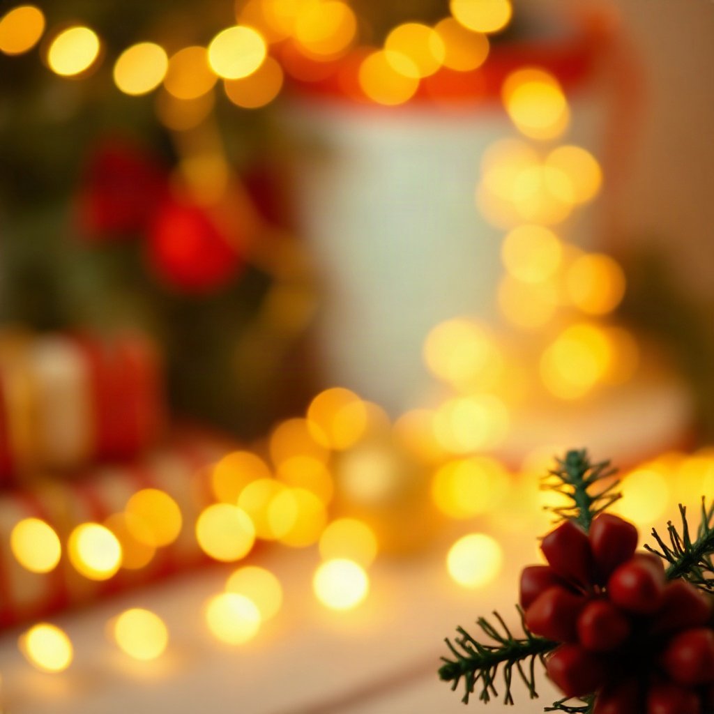christmas pfp — golden fairy lights bokeh, cozy claymation look, classic red and green