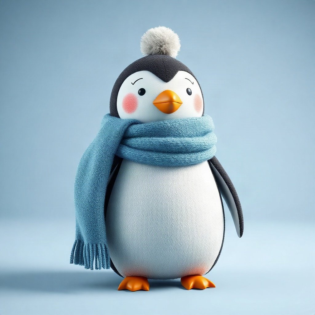 christmas pfp — cozy penguin in a scarf, soft 3d render, icy blue and silver